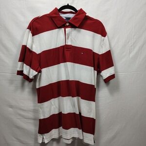 Mens Tommy Hilfiger Polo Shirt Mens‎ L White Red Striped Short Sleeve Cotton